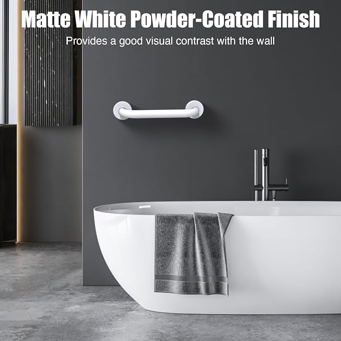 ROTHLEY 12 Inch Grab Bar for Bathtubs and Showers: Stainless Steel Shower Grab Bar Wall Mounted Shower Handle with Concealed Screws for Handicapped Elderly and Seniors (Matte White)