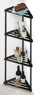 Standing Corner Shower Caddy, 4 Tier Stainless Steel Organizer Stand, Rustproof Shelves for Inside Shower, Black