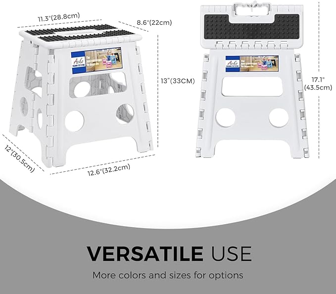 ACKO Folding Step Stool - 13" Height Premium Heavy Duty Step Stools for Adults and Kids, Upgrade Step Stool Kitchen Garden Bathroom Stepping Stool (White)