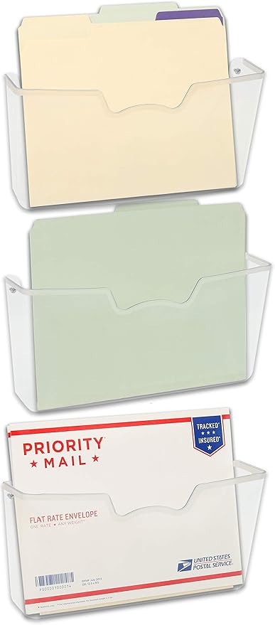 Simple Houseware Clear Single Pocket Wall Mount for Hanging File Holder, 3 Packs