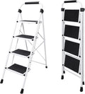 DUMOS 4 Step Ladder, Sturdy Step Stool with Anti-Slip Pedal & Comfortable Handrail, Foldable Heavy Duty Step Stool for Kitchen, Garage & Outdoor Use, 330lbs, Black