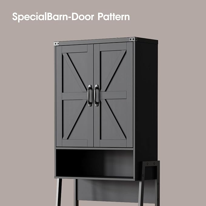 Vabches Over The Toilet Storage Cabinet with 2-Door Design Bathroom Organizers and Storage with Anti-Tip Device Over Toilet Organizer with Shelves for Bathroom,Restroom,Laundry Black