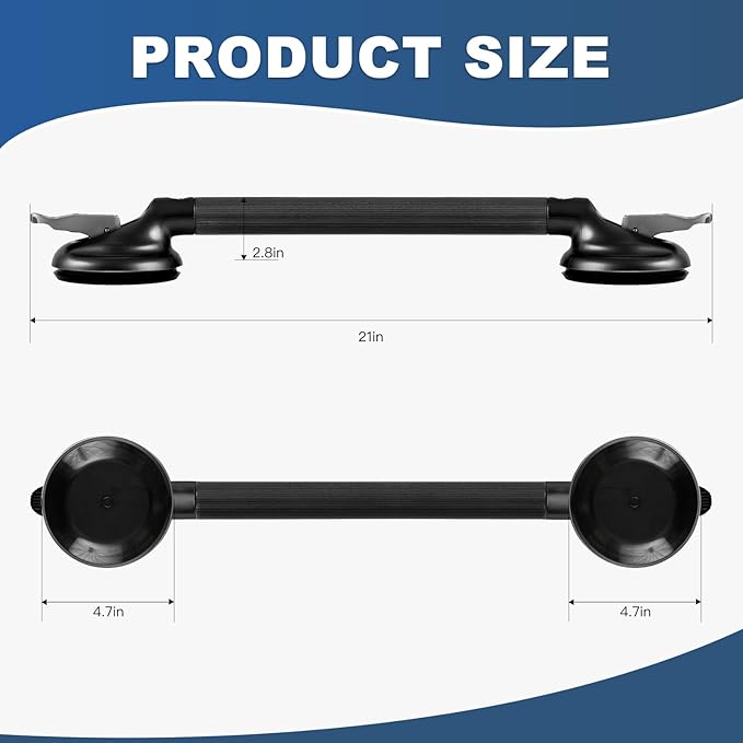 Shower Handle,Shower Handles with Strong Suction Cup Grab Bar,Bathroom Safety Grab Bar for Handicap Elderly Seniors and Disabled,Heavy Duty,Black