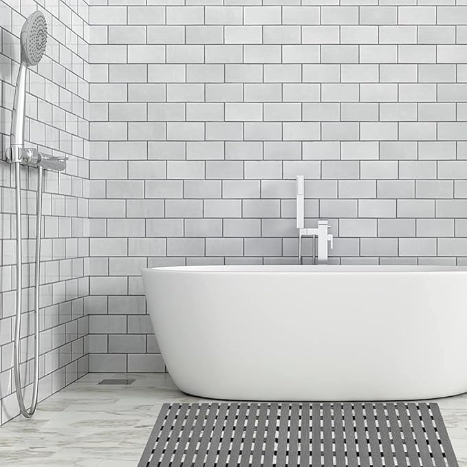 BEMISO Shower Mat Non Slip Bathtub Mat with Suction Cups and Drain Holes 37.4 x15.7 Inch Bath Mat for Tub & Shower.Easy Dry,Easy to Cut,Eco-Friendly