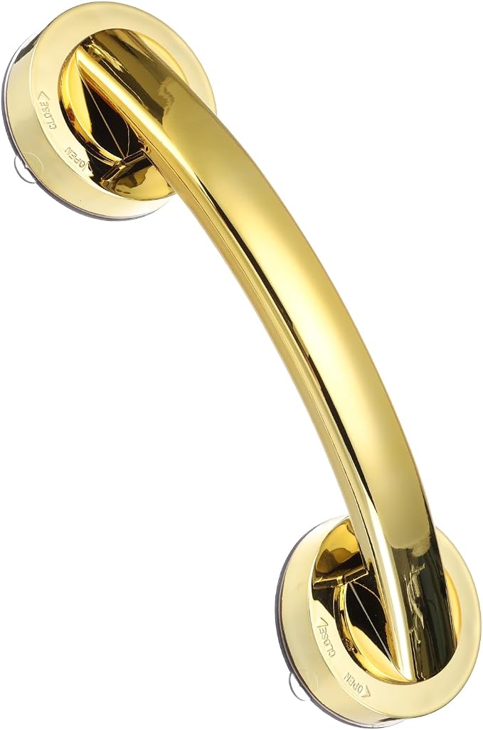 uxcell Grab Bars for Bathtubs and Showers, 9.1" Mirror Glass Door and Window Handles Powerful Shower Suction Cup Anti-Slip Safety Bars for Senior Shower Chairs Gold