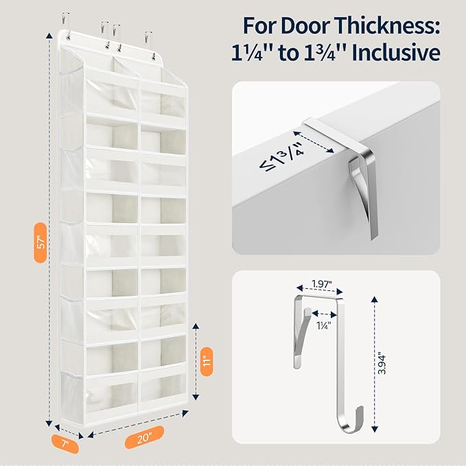 Yecaye 5-Tier Over The Door Organizer Dual-Column, 80lbs Load Extra Large Over the Door Storage of 10 Compartments, Heavy Duty Door Organizer Hanging for Dorm Bathroom Pantry, Cream White, 1 Pack