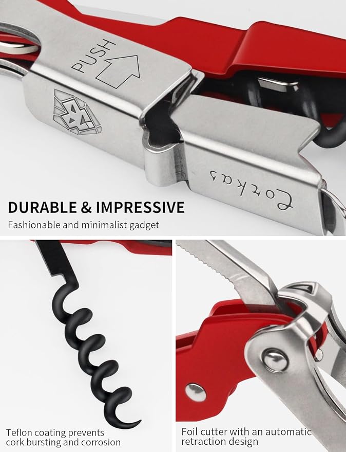 CORKAS Wine Key - 2Pack Handcrafted Professional Waiters Corkscrew, Compact Heavy Duty Wine Opener with Double Hinged, Foil Cutter and Bottle Opener, Birthday Gifts for Severs, Sommelier, Bartenders