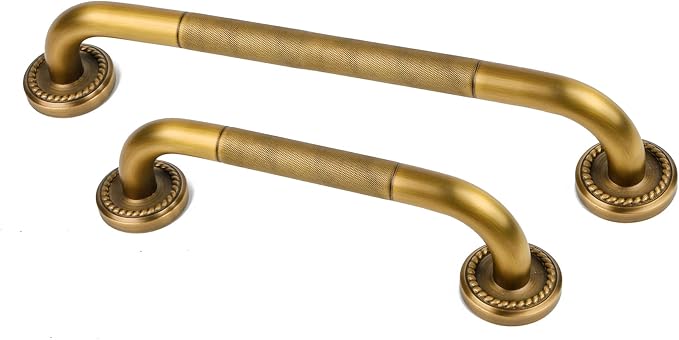 2 Pack 20 Inch Anti Slip Bronze Shower Grab Bar Polished Gold,ZUEXT Antique Brass Bathroom Grab Bar, Knurled Balance Bar,Safety Hand Rail Support Handicap Elderly Injury Senior Assist Bath Handle