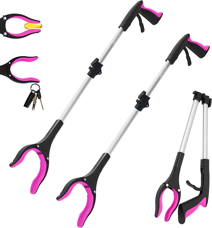 2 Pack 32 inch GrabRunner Reacher Grabber Tool with Strong Magnetic and Swivel Head (New Pink)