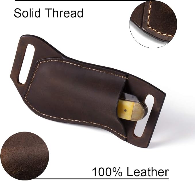 Gentlestache Leather Pocket Knife Sheaths for Belt, Folding Knife Sheath, EDC Belt Knife Sheath for Folding Knife, Compact Draw Knife Holster Darkbrown