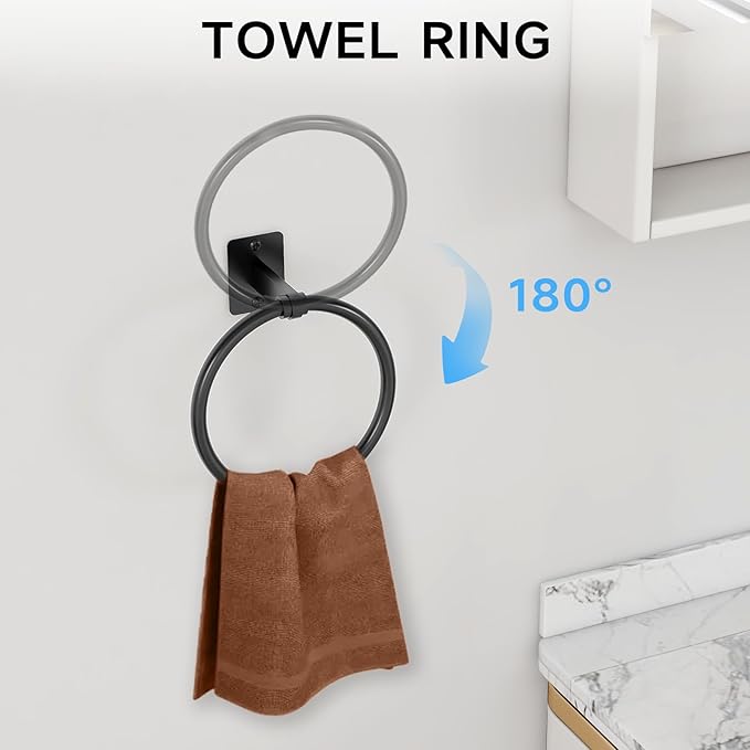 KLJKPA Matte Black Bathroom Accessories Set, 4 Pieces Bathroom Hardware Set, 16 inch Towel Bar, Towel Racks for Bathroom, Robe Towel Hooks, Toilet Paper Holder Wall Mounted