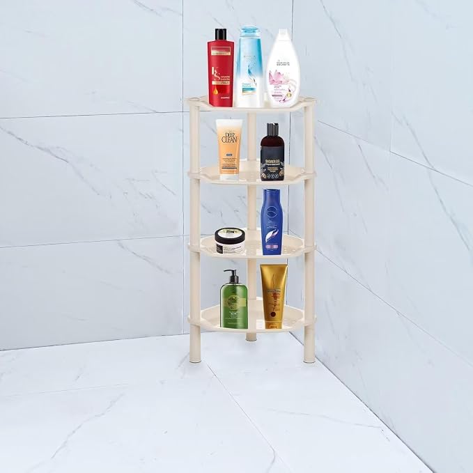 4 Tier Shower Caddies, Organizer Shelf Corner, Plastic Shower Rack Stands for Bathroom, Storage Bath Shower Caddy, 13.5X 10 x 33.5 Inches, Beige (Round Slot Beige 4 Tier)