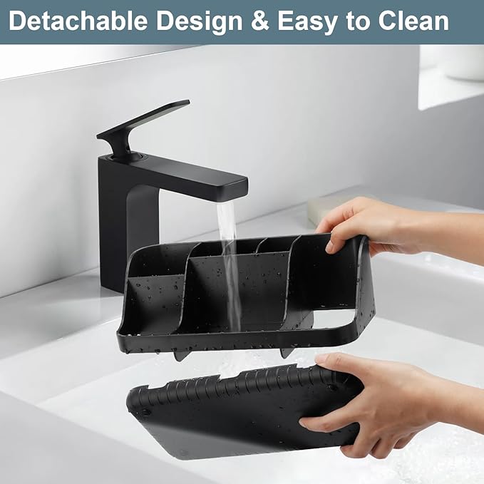 GFWARE Black Toothbrush Holder - 7 Slots Bathroom Organizer Countertop with Drainage Matte Black Electric Toothbrush and Toothpaste Holder for Bathroom Accessories Organization Vanity Sink Storage