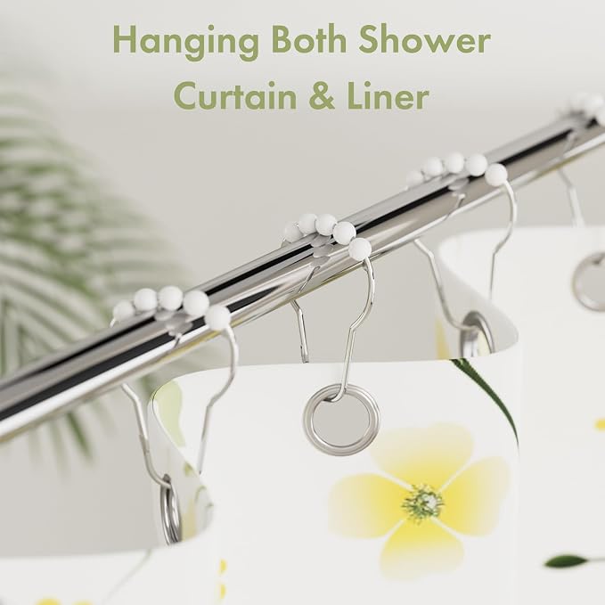 Amazer Shower Curtain Hooks, Decorative Stainless Steel Shower Curtain Hooks for Bathroom Shower Rods Curtains-Set of 12, Acrylic White