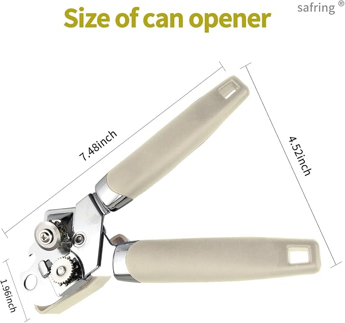 Safring Can Opener Manual, Handheld Strong Heavy Duty Stainless Steel Can Opener, Comfortable Handle, Sharp Blade Smooth Edge, Can Openers with Multifunctional Bottle Opener, Beige