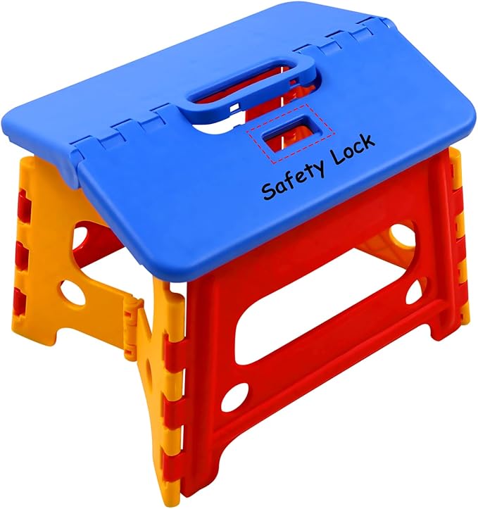 Kids Folding Step Stool for Toddlers Bathroom Sink – Safety Lock to Stable（1 Pack = Red+Blue）