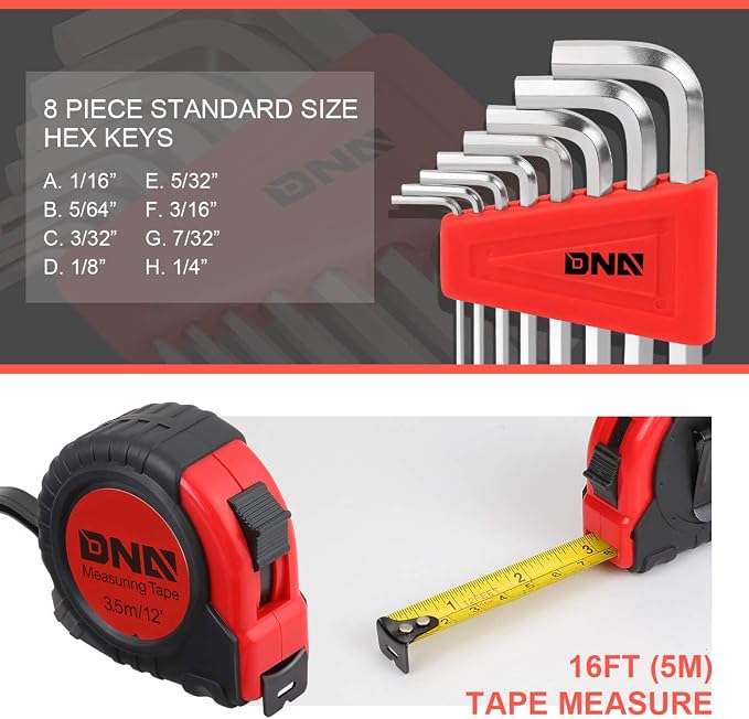 DNA MOTORING 39-Piece Portable Car Emergency Tool Kit, Home Repair Tool Kit, With Storage Box, Suitable For Home Diy, Car Repair, and Roadside Emergencies, Red, TOOLS-00006