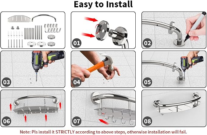 Munzong 18 Inch Shower Grab Bar w/Storage Shelf, Stainless Steel 2 in 1 Bathroom Grab Bar, Wall Mount Balance Bar, Safety Hand Rail Support Handicap Elderly Injury Senior Assist Bath Handle