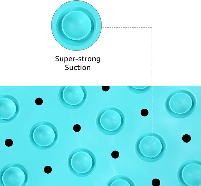 WarmSnow Long Bathtub Mat Non Slip 39.5 x 16 Inch, Inside Shower Mats with Suction Cups & Drain Holes, Soft TPE Bath Mat for Tub, Quick-Drain Bathroom Floor Mats, Blue