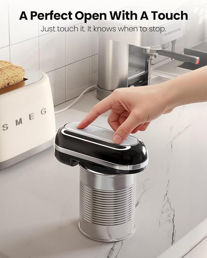Canslab RETRO Electric Can Opener, Auto-Stop One-Touch Operation, USB Rechargeable with LED Battery Track, Side Cut Smooth Edge Can Opener for Seniors with Arthritis, Wall-Mountable Small Size, Black