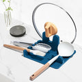 Auoon Silicone Spoon Rest with Lid Holder - 3 in 1 Kitchen Utensil Rest for Soup Ladles, Pot Lids, Spatulas, Spoons, Tongs, BPA Free & Dishwasher Safe, 8.26 x 8.06 Inch (Fog Blue, Large)