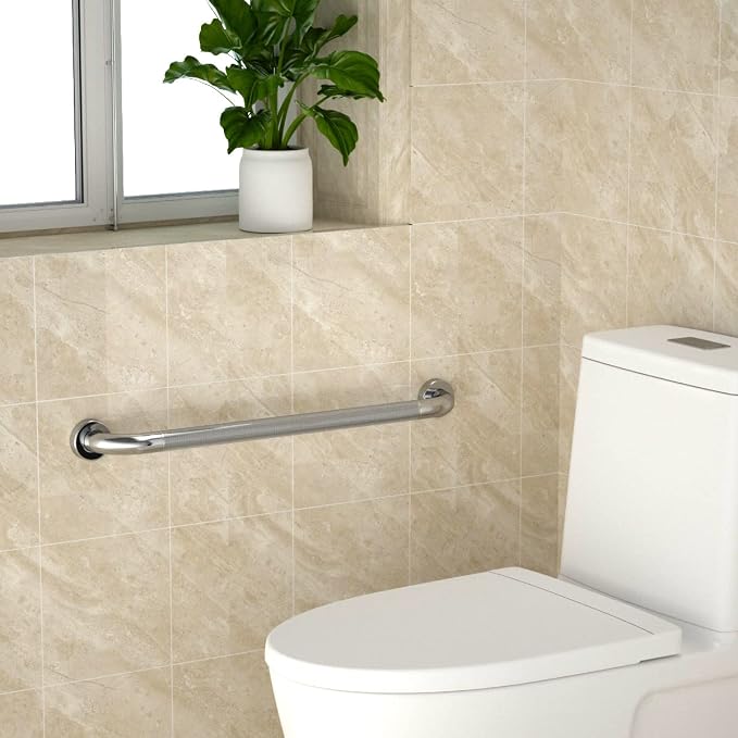 Anti Slip Shower Grab Bar 24 Inch, YuanDe Chrome Stainless Steel Bath Grab Bar, Knurled Bathroom Safety Rail, Shower Handrail Support, Handicap Elderly Injury Balance Assist Handles
