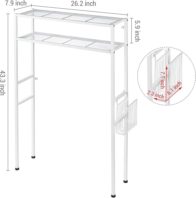 MyGift Over The Toilet Storage, 2-Tier Over Toilet Bathroom Organizer with Removable Magazine Holder Basket, Fit Most Toilets, Space-Saving, Easy Assembly, White
