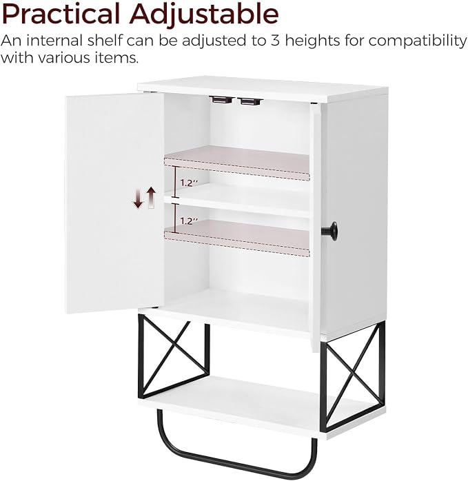 MAHANCRIS Bathroom Wall Cabinet with 2 Door and Adjustable Shelf, Farmhouse Medicine Cabinet with Towel Rack, 3-Tier Wall Mounted Storage Cabinet Over The Toilet for Bathroom Laundry Room, White
