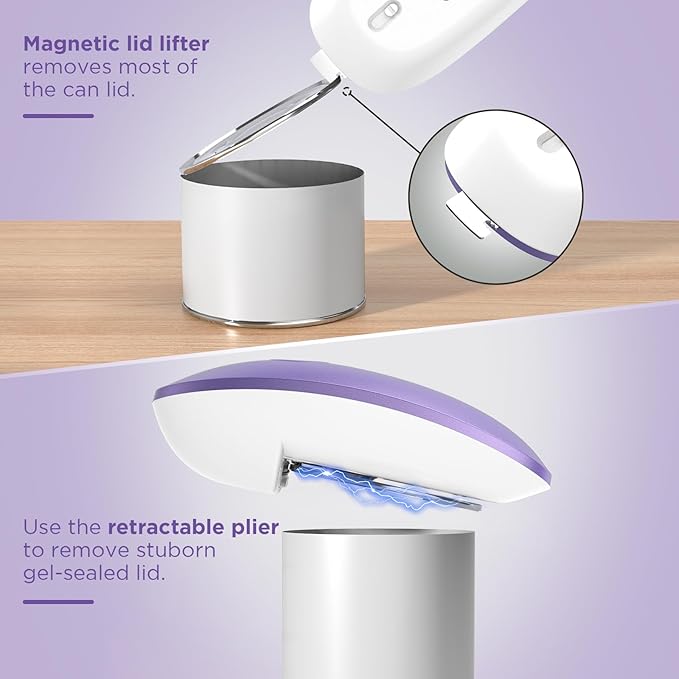 Canslab Ultrablade PRO Auto Stop USB Rechargeable Can Opener for Kitchen for Seniors with Arthritis, Long Battery Life, Handfree One Touch, Side Cut for Smooth Edge, Wall Mounted Small Size, Lilac