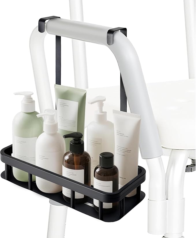 Shower Caddy Hanging, Showers Organizer Rack for Chair Bench for Elderly Seniors Disabled Shower Chair- Black