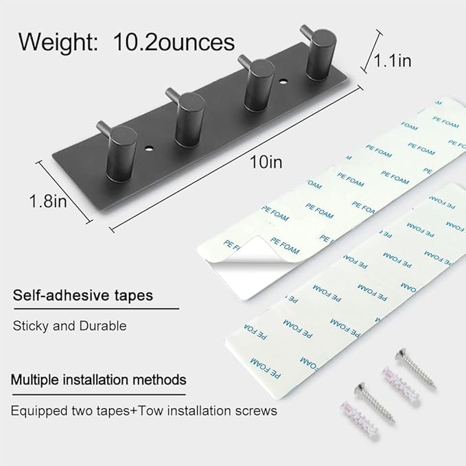 VIRFIN Key Hooks for Wall, Self Adhesive Key Holder for Wall with 2 Self-Adhesive Tapes, No Damage Key Holder Rack for Wall with 4 Key Hooks for Entryway, Door, Bathroom, Kitchen