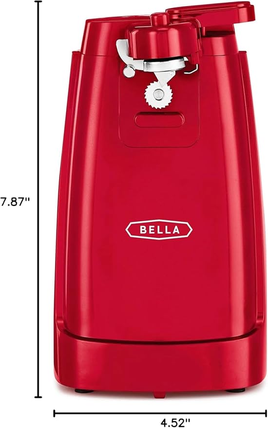 bella Electric Can Opener and Knife Sharpener, Removable Cutting Lever, Cord Storage, Stainless Steel Blade, Red