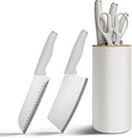 Small Knife Block Set, Modern Kitchen Knife Scissors with Universal Round Holder, Home Apartment New Kitchen Essentials, Space Saving, Dishwasher Safe(Vanilla White, 5PCS)