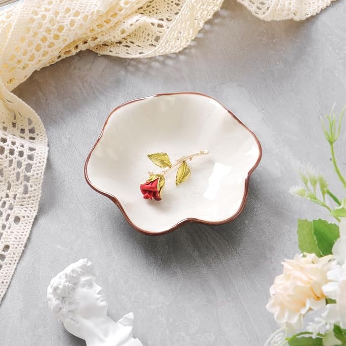Ice Cracking Leaf Jewelry Dish, Decorative Ring Holder Small Trinket Tray Bowl, Gifts for Daughter Mom Friends, Milk White.