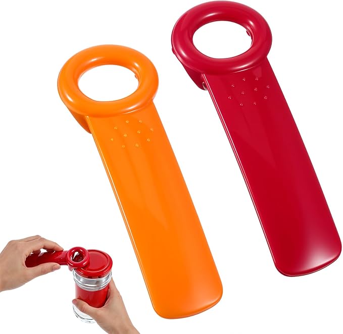 2Pack Easy Grip Jar Opener, Plastic Jar Key for Tight Bottles, Effortless Lid Opener for Carpal Tunnel-Jar Openers Top Rated for Seniors(Orange, Red)