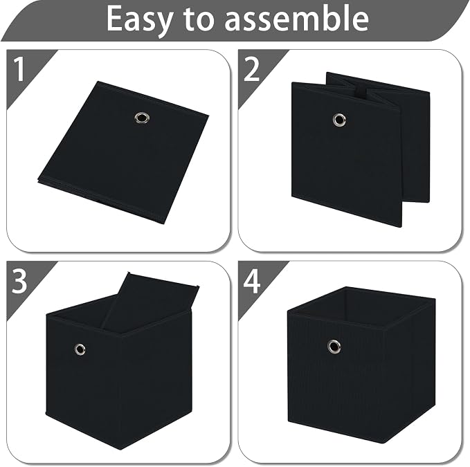 13x13x13 storage cube bins,collapsible fabric storage cubes Decorative storage basket,13 inch Record cube storage box for shelves,clothing,shelf,drawer,bathroom organizer,Set of 3 (Black)