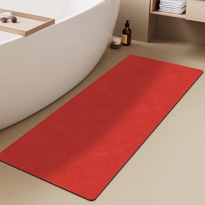 TYUU Christmas Bath Mat, Red Bathroom Rugs Non Slip Washable Thin Absorbent Bath Mat Fits Under Door Bathroom Floor Mat Perfect for Bath, Shower, or Sink 24"x70" Red