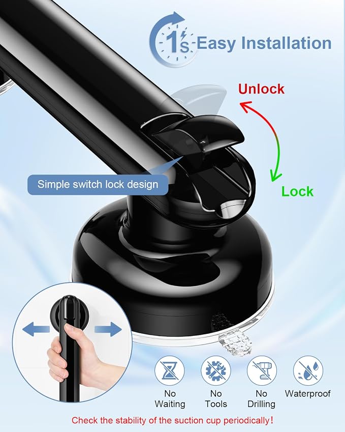 JOTPE 1-Pack Grab Bars for Bathtubs and Showers, No Drilling & Removable Shower Grab Bar Easy to Install, Heavy Duty Suction Grab Bars for Shower, Safety Shower Handle for Balance (11 inch)