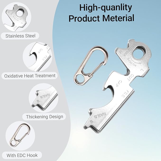 8-in-1 EDC Multi-Tool Keychain with Carabiner Clip, Heavy Duty Pocket Tool with Screwdrivers, Bottle Opener, Cutter & Survival Functions, 1 Pack (Silver)