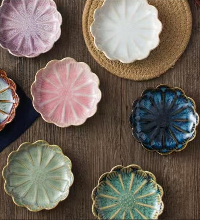 Lotus Ring Holder Dish Small Indoor Ash Tray, Ceramic Dessert Plate Trinket Jewelry Holder Organizing Necklace Earrings for Parents Friends Sister, All Jewelries Are NOT Included, Retro Blue.