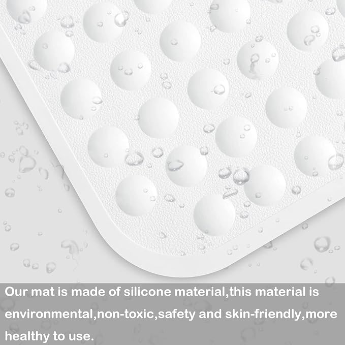 Yanzifly Bathtub Mat Non Slip Bath Mat for Tub Silicone Soft Bath Tub Mat Non Slip Shower Mats, Suction Cups Bath Tub Anti Slip Matt for Family Use, Machine Washable-White