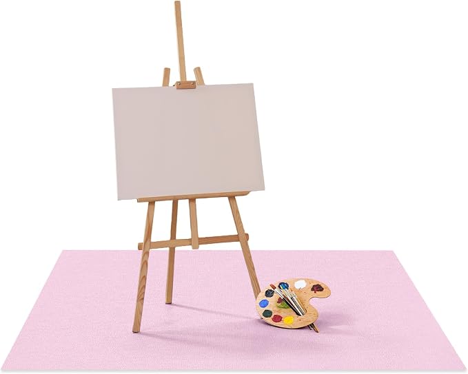 Drydiet 55x55 Inch Extra Large Craft & Painting Floor Mat - Waterproof Non-Slip PVC Art Rug, Floor Protector for Easel Painting Pottery Messy Projects, Washable Roll-up Spill Mat(Pink, Plain)