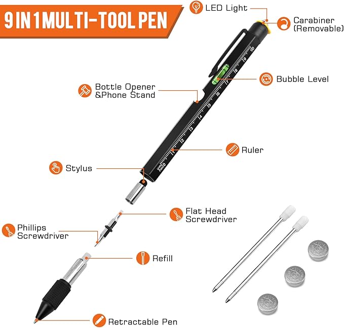 Fathers Day Dad Gifts from Daughter Son Wife, Easter Gifts for Men, 9 in 1 Multitool Pen, Cool Tools Gadgets Birthday Christmas Stocking Stuffers for Husband Him Adult Dad