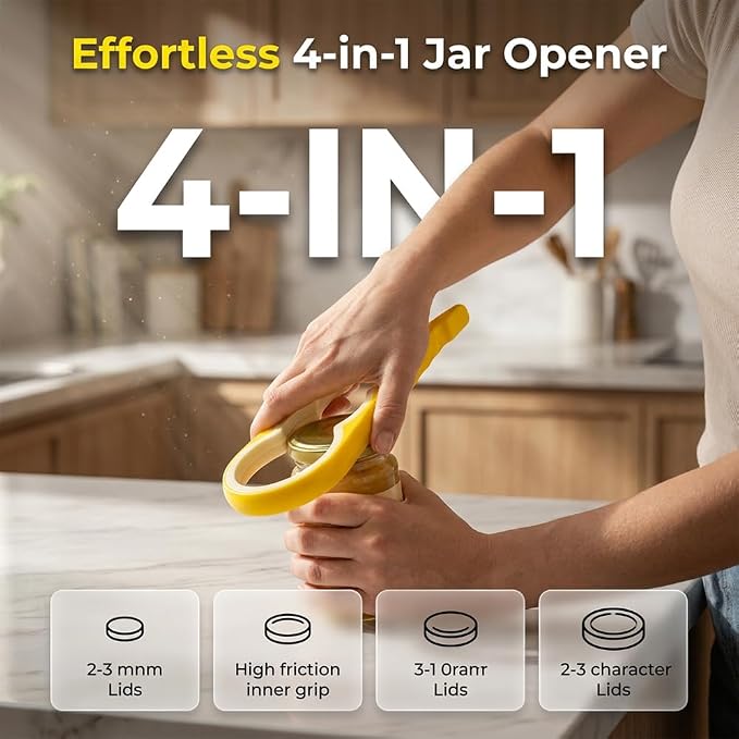 Jar Opener Bottle Opener and Can Opener for Weak hands, 2026 New Jar Opener for Canning Lids, Multifunctional Can Bottle Jar Lid Opener for Seniors (2PC Yellow)