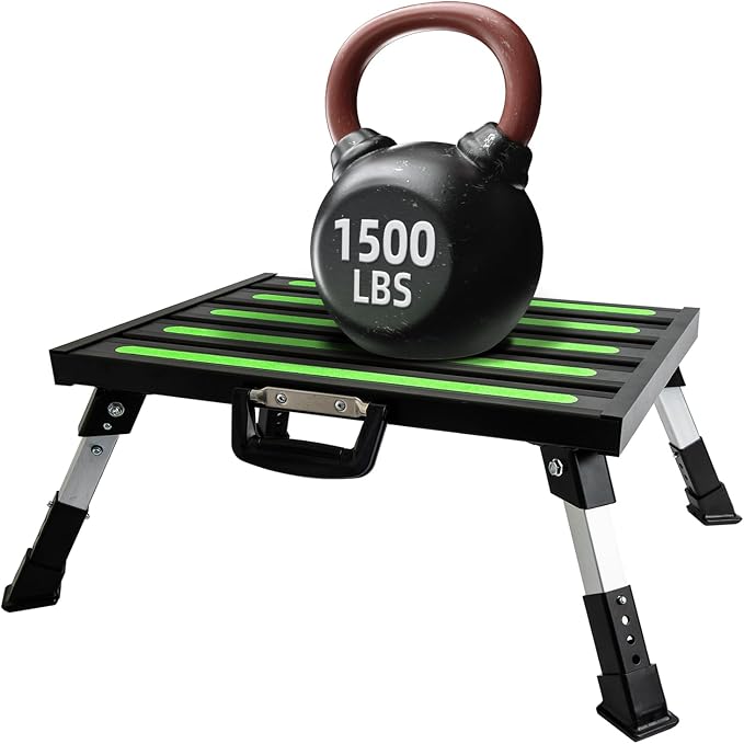 19”×14.5” Large RV Steps with Glow in The Dark Tapes Adjustable RV Step Stool Aluminum RV Step Supports Up to 1500 lbs