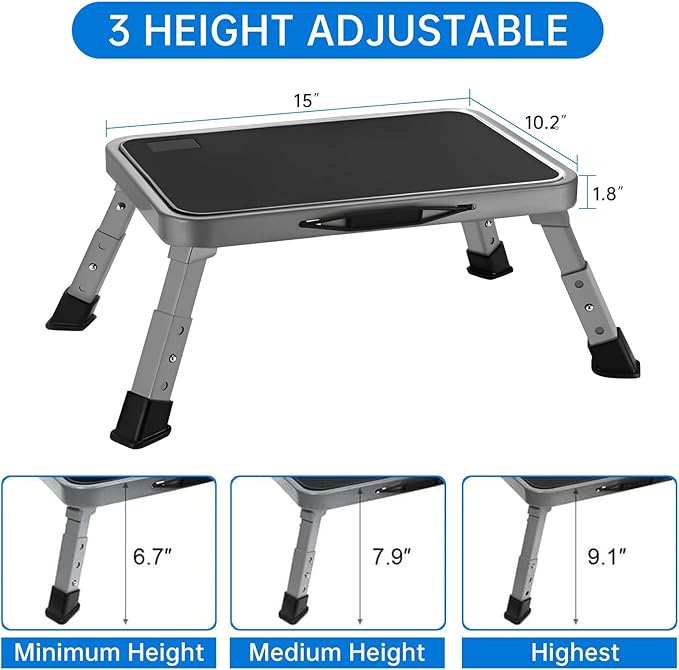RV Step Stool Foldable 1-Step Ladder Sturdy Metal Stable Step Stool with a Non-Slip Platform Supports up to 500 lb with Non-Slip Rubber Feet, Easy to Carry (3-Level)