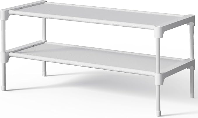 Kitsure Shoe Rack - Non-Woven Shoe Rack Shelf, Shoe Organizer for Closet, Entryway, Garage & Corridor, Stackable Shoe Shelves, 27.5" Wide - 2 Tier, White