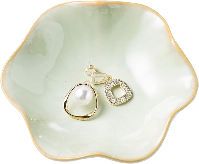BEUNAIZER Jewelry Dish Tray, Ring Dish, Ceramic Trinket Tray, Key Bowl, Decorative Plate, for Friends Sisters Daughter Mother(Light Green)