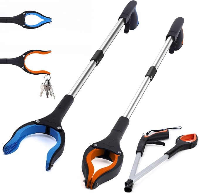 Grabber Reacher Tool 2-Pack, 32" Foldable Reacher Grabber Pickup Tool with 90° Rotating Jaw & Magnet, Trash Picker Upper Grabber, Lightweight Grabbers for Seniors Heavy Duty