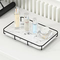 Dobbyby Vanity Tray Makeup Organizer Cosmetics Storage Bathroom Skincare Organizer Countertop Display Rack in Dresser Stainless Steel Shelf Marble Print Ceramic Trays